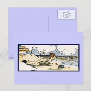 Kind am Strand Vintage-Kunst Postkarte