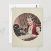 Kind bei Nähmaschine Postkarte (Vorne/Hinten)