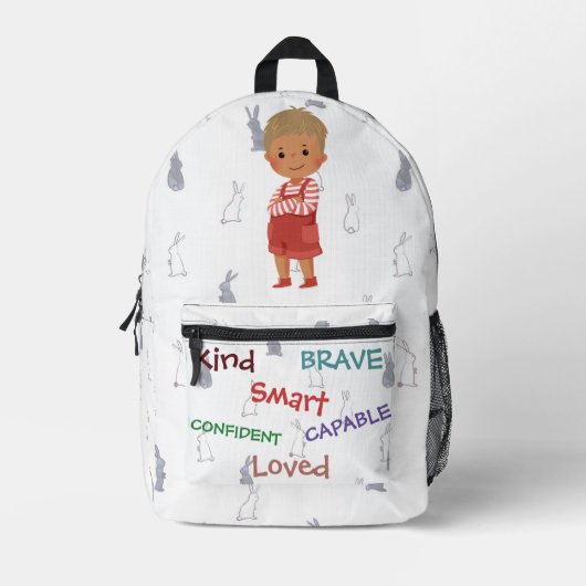 Kind Capable Smart Loved - Personalisierter Kinder Bedruckter Rucksack (Vorderseite)