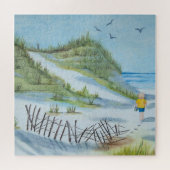 Kind, das durch Aquarellmalerei am Meer spaziert Puzzle (Horizontal)