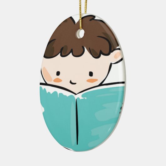 Kind, das ein Buch liest Keramik Ornament (Links)