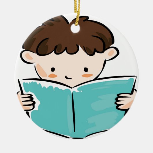 Kind, das ein Buch liest Keramikornament (Vorne)