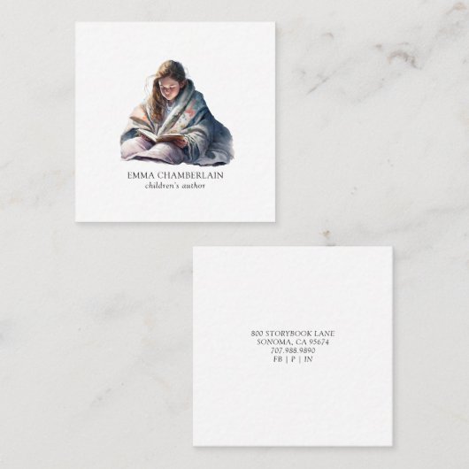 Kind, das einen Autor eines Buches liest Quadratische Visitenkarte (Vorne/Hinten)