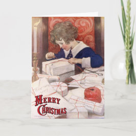 Kind, das Geschenke durch Jessie Willcox Smith Feiertagskarte