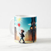 " KIND, DER IN DIE SONNE STROLLT " KAFFEETASSE (Vorderseite Links)