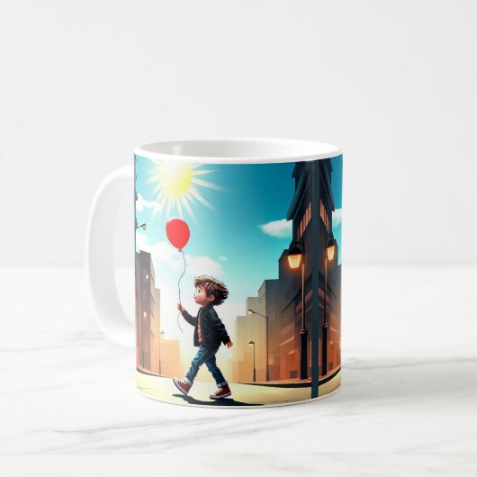 " KIND, DER IN DIE SONNE STROLLT " KAFFEETASSE (Vorderseite Links)