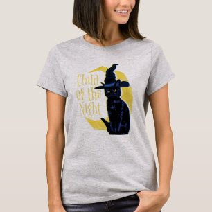 Kind der schwarzen Katze und des Mondes in der Nac T-Shirt