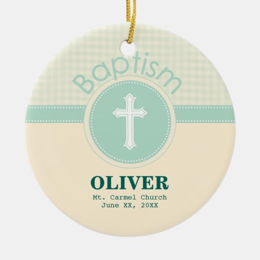Kind der Taufe Gottes, neutrales Grün des Geschlec Keramik Ornament (Vorne)
