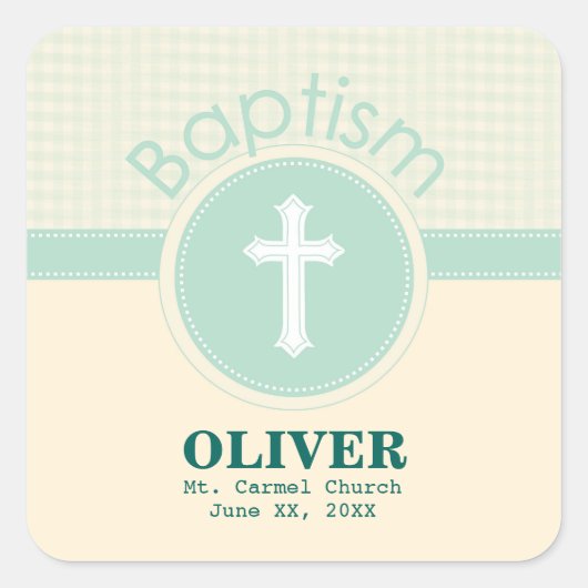 Kind der Taufe Gottes, neutrales Grün des Geschlec Quadratischer Aufkleber (Vorderseite)
