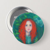 Kind des Waldes, Fantasy Art Ingwermädchen grün Button (Vorne & Hinten)
