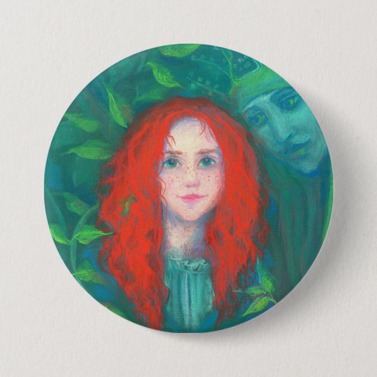 Kind des Waldes, Fantasy Art Ingwermädchen grün Button (Vorderseite)