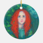 Kind des Waldes, rot-haariges Mädchen, grüne Farbt Keramik Ornament (Hinten)