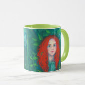 Kind des Waldes, rot-haariges Mädchen, grüne Farbt Tasse (VorderseiteRechts)