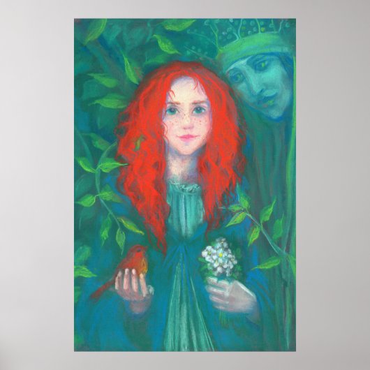 Kind des Waldes, rötlich, Mädchen, grüne Schattier Poster (Vorne)