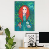 Kind des Waldes, rötlich, Mädchen, grüne Schattier Poster (Heimbüro)