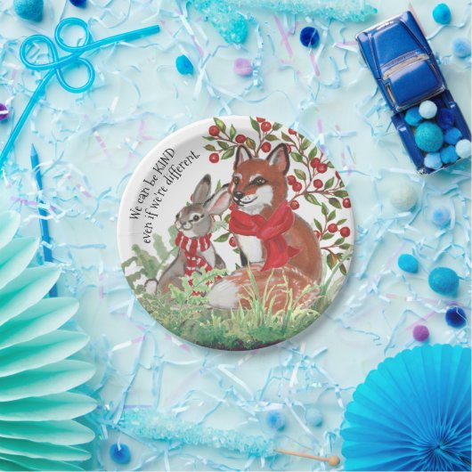 Kind Fox Bunny Rabbit Berry Weihnachten Weihnachte Pappteller (Party)