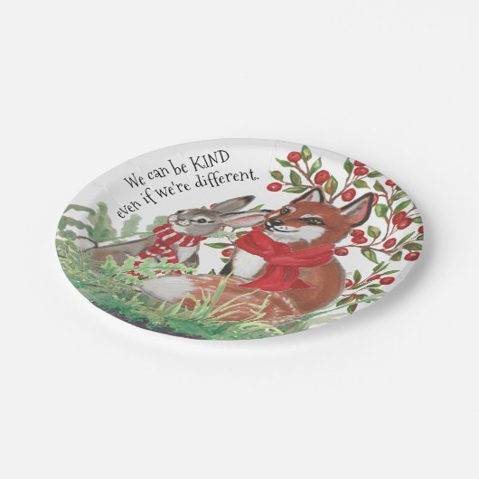 Kind Fox Bunny Rabbit Berry Weihnachten Weihnachte Pappteller (Schrägansicht)