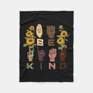 Kind-Gebärdensprache Hand Sonnenblumen Autismus Be Fleecedecke