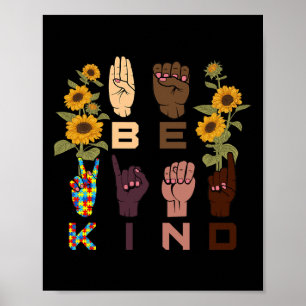 Kind-Gebärdensprache Hand Sonnenblumen Autismus Be Poster