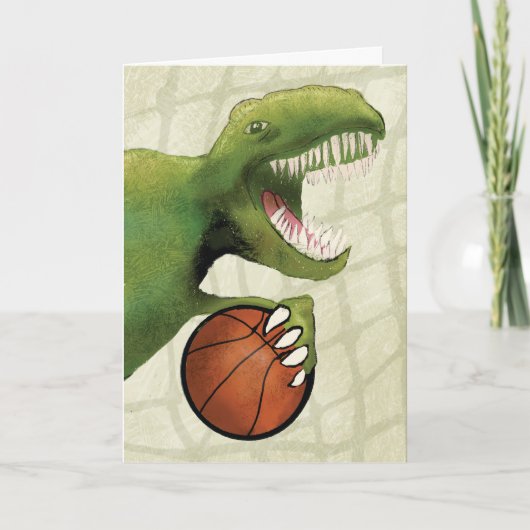 Kind Geburtstag Dinosaurier mit Basketball Karte (Vorderseite)