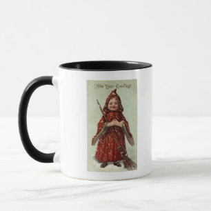 Kind gekleidet im roten Mantel Tasse