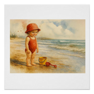 Kind genießt den Tag am Strand, Poster