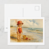 Kind genießt den Tag am Strand, Postkarte (Vorne/Hinten)