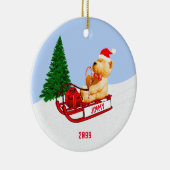 Kind Großkinder Teddy Bär auf Schlitten derzeit Keramik Ornament (Rechts)