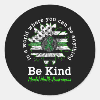 Kind Grüne Ribbon Sonnenblumen Mental Health Aware Runder Aufkleber