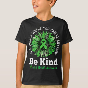 Kind Grüne Ribbon Sonnenblumen Mental Health Aware T-Shirt