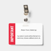 Kind-ID-Foto Medizinische Notfallallergie Ausweis (Rückseite mit Clip)