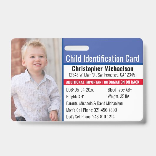 Kind-ID-Identifikation Notfallallergie-Foto Ausweis (Vorderseite)