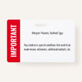 Kind-ID-Identifikation Notfallallergie-Foto Ausweis (Rückseite)