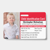 Kind-ID-Identifikation Notfallallergie-Foto