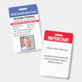 Kind-ID-Identifikation Notfallallergie-Foto Ausweis (Vorder- & Rückseite)
