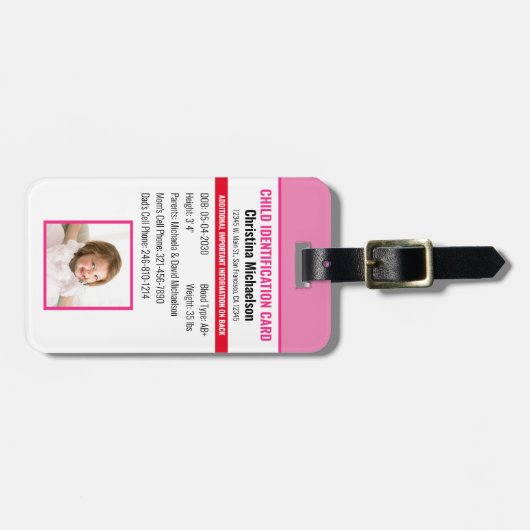 Kind-ID-Identifikation Notfallallergie-Foto Gepäckanhänger (Vorderseite horizontal)