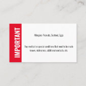 Kind-ID-Identifikation Notfallallergie-Foto Visitenkarte (Rückseite)