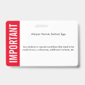 Kind-ID Medizinische Identifikation Notfallallergi Ausweis (Back)