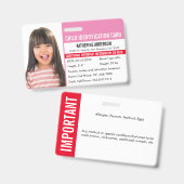 Kind-ID Medizinische Identifikation Notfallallergi Ausweis (Front & Back)