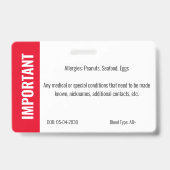 Kind-ID Medizinisches Notfallallergisches Foto Ausweis (Back)