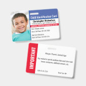 Kind-ID Medizinisches Notfallallergisches Foto Ausweis (Front & Back)