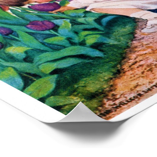 Kind im Blumengarten Tulip, Jessie Willcox Smith Poster (Ecke)