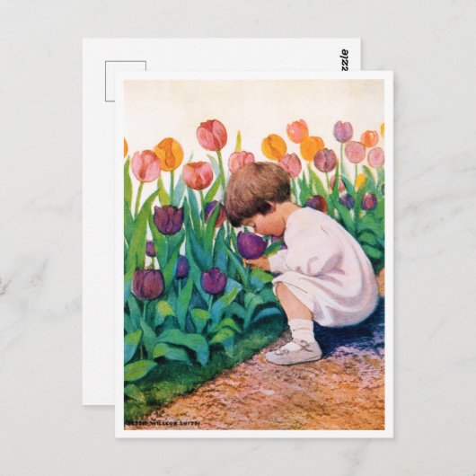 Kind im Blumengarten Tulip, Jessie Willcox Smith Postkarte (Vorne/Hinten)