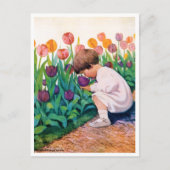 Kind im Blumengarten Tulip, Jessie Willcox Smith Postkarte (Vorderseite)