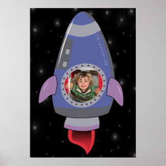 Kind im Raum für Raumfahrten mit Raketenschiff Poster