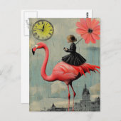 Kind in einem schwarzen Kleid fährt auf einem rosa Postkarte (Vorne/Hinten)