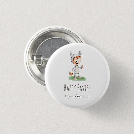 Kind in Ostern Bunny Costume Ei Jagd Personalisier Button (Vorne & Hinten)