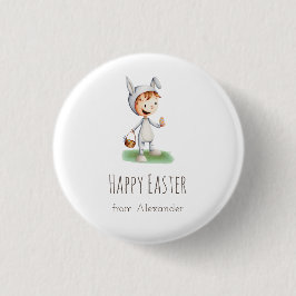 Kind in Ostern Bunny Costume Ei Jagd Personalisier Button
