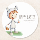 Kind in Ostern Bunny Costume Ei Jagd Personalisier Runder Pappuntersetzer (Vorderseite)
