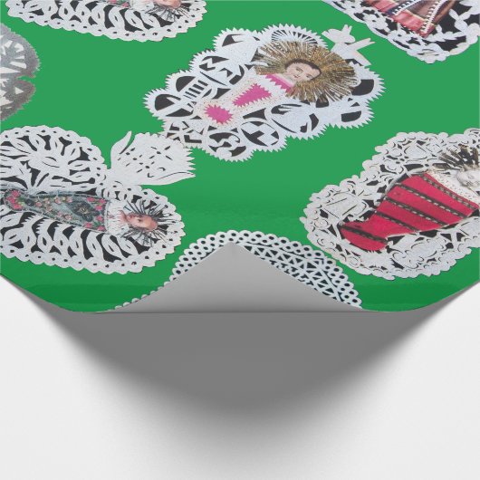 Kind Jesus, antikes Weihnachtsbuch Carving, Grün Geschenkpapier (Ecke)